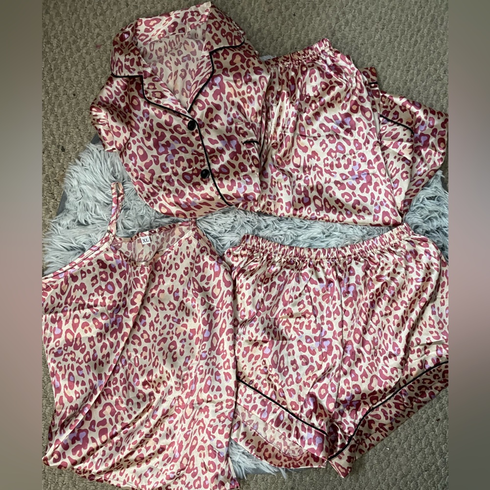 Shein pink cheetah silk pajama set
